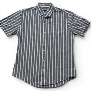 Zachary Prell Blue and Cream Striped 100% Cotton Short-Sleeved Button Down Shirt